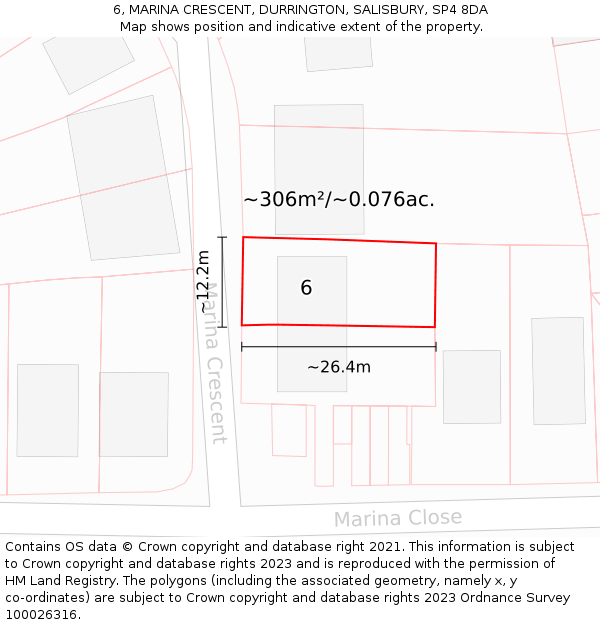 6, MARINA CRESCENT, DURRINGTON, SALISBURY, SP4 8DA: Plot and title map