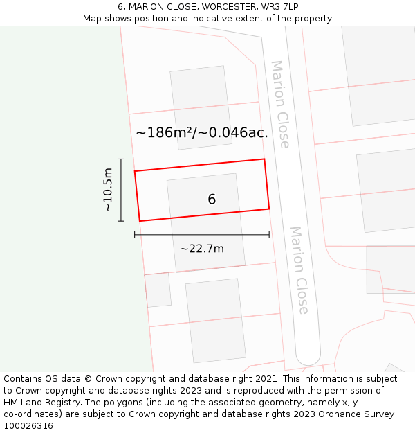 6, MARION CLOSE, WORCESTER, WR3 7LP: Plot and title map