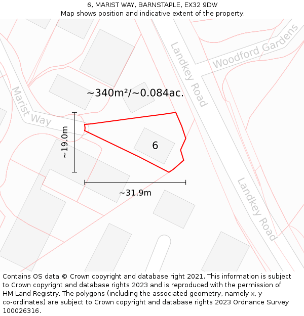 6, MARIST WAY, BARNSTAPLE, EX32 9DW: Plot and title map