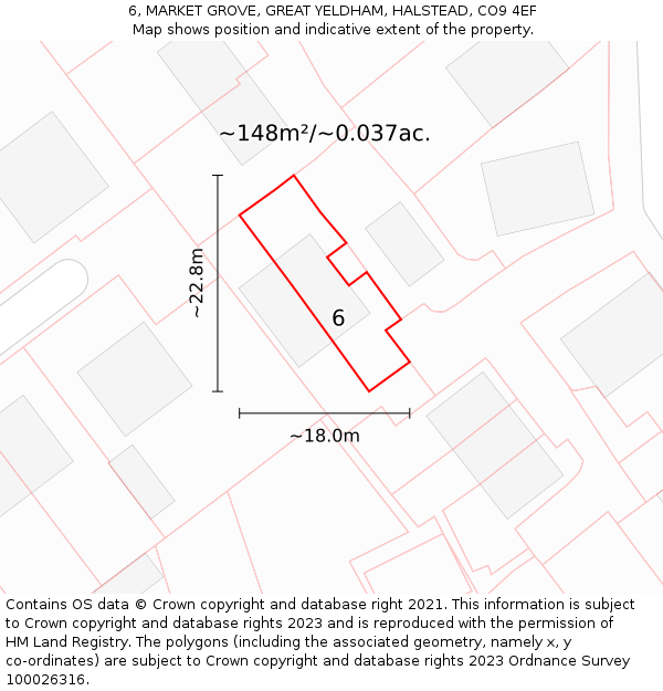 6, MARKET GROVE, GREAT YELDHAM, HALSTEAD, CO9 4EF: Plot and title map