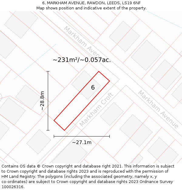 6, MARKHAM AVENUE, RAWDON, LEEDS, LS19 6NF: Plot and title map