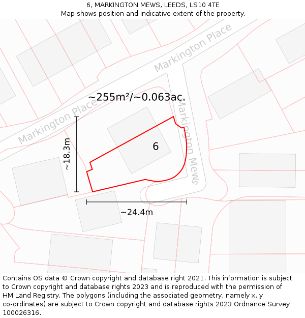 6, MARKINGTON MEWS, LEEDS, LS10 4TE: Plot and title map