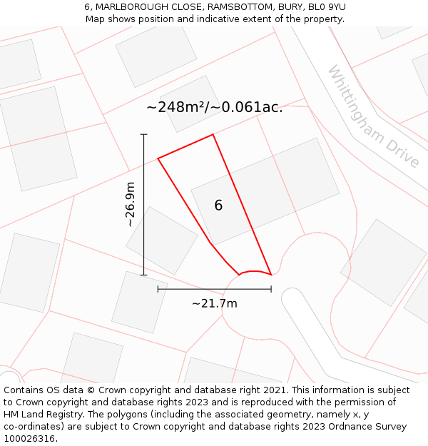 6, MARLBOROUGH CLOSE, RAMSBOTTOM, BURY, BL0 9YU: Plot and title map