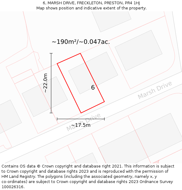 6, MARSH DRIVE, FRECKLETON, PRESTON, PR4 1HJ: Plot and title map