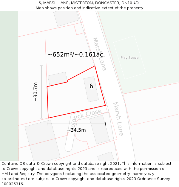6, MARSH LANE, MISTERTON, DONCASTER, DN10 4DL: Plot and title map