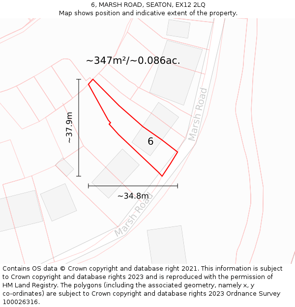 6, MARSH ROAD, SEATON, EX12 2LQ: Plot and title map
