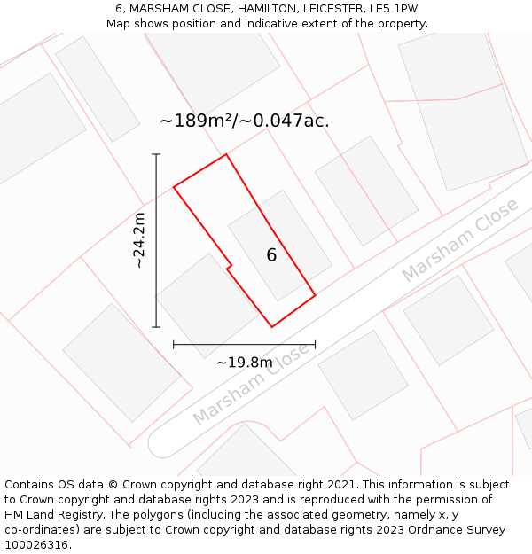 6, MARSHAM CLOSE, HAMILTON, LEICESTER, LE5 1PW: Plot and title map