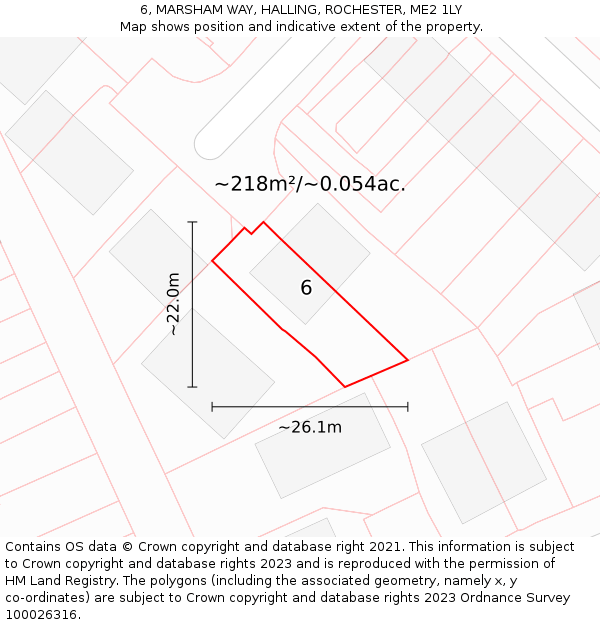 6, MARSHAM WAY, HALLING, ROCHESTER, ME2 1LY: Plot and title map