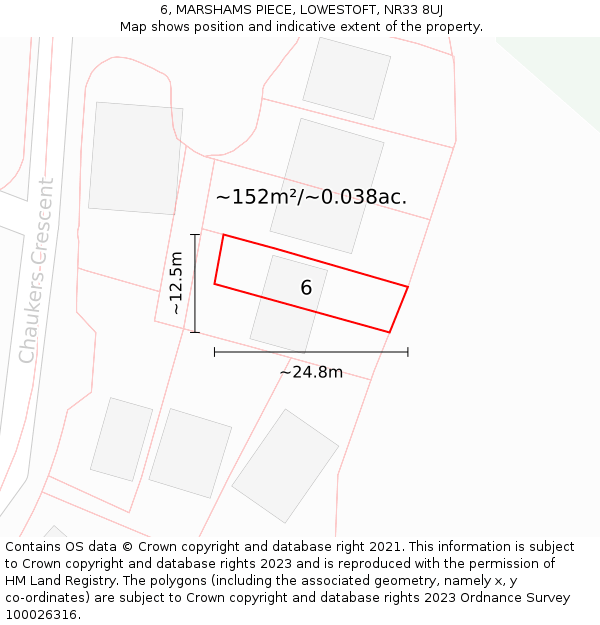 6, MARSHAMS PIECE, LOWESTOFT, NR33 8UJ: Plot and title map