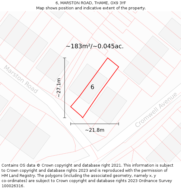6, MARSTON ROAD, THAME, OX9 3YF: Plot and title map