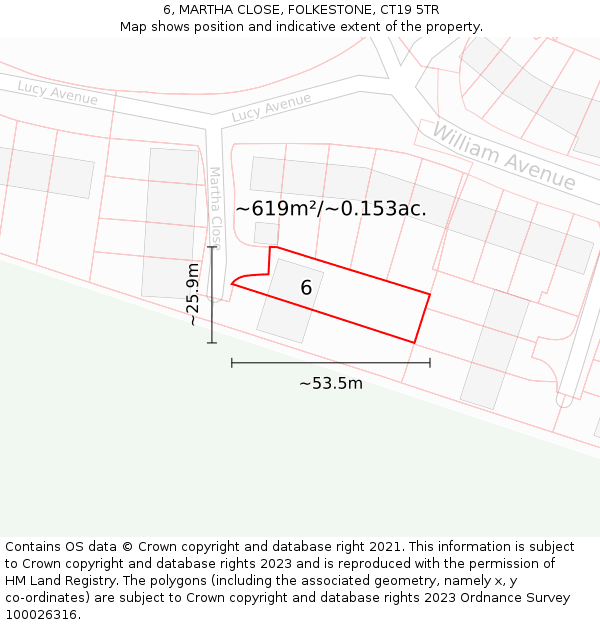 6, MARTHA CLOSE, FOLKESTONE, CT19 5TR: Plot and title map