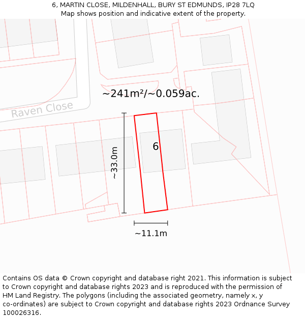 6, MARTIN CLOSE, MILDENHALL, BURY ST EDMUNDS, IP28 7LQ: Plot and title map