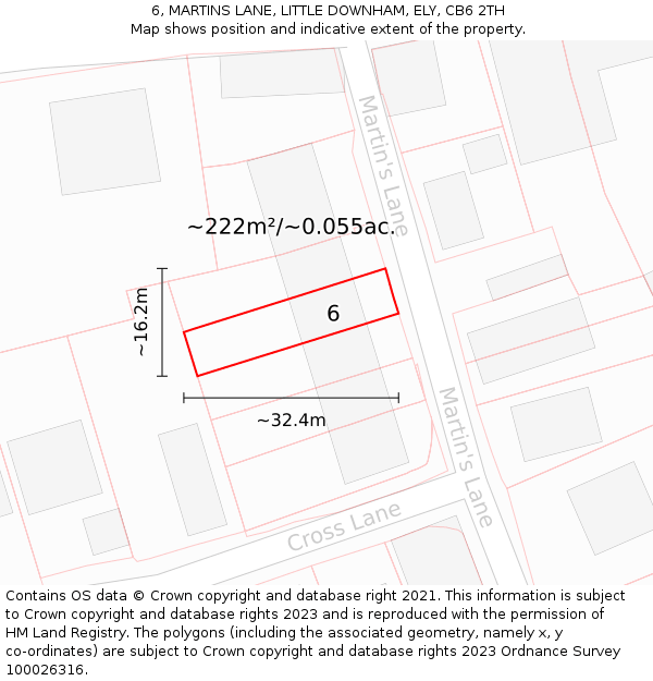 6, MARTINS LANE, LITTLE DOWNHAM, ELY, CB6 2TH: Plot and title map