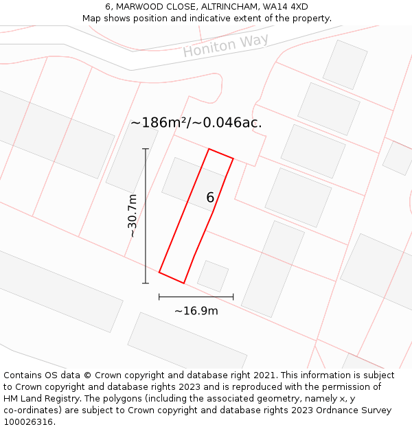 6, MARWOOD CLOSE, ALTRINCHAM, WA14 4XD: Plot and title map
