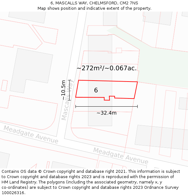 6, MASCALLS WAY, CHELMSFORD, CM2 7NS: Plot and title map