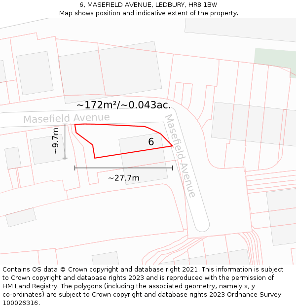 6, MASEFIELD AVENUE, LEDBURY, HR8 1BW: Plot and title map