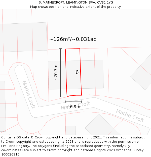 6, MATHECROFT, LEAMINGTON SPA, CV31 1YG: Plot and title map