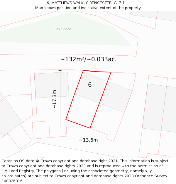 6, MATTHEWS WALK, CIRENCESTER, GL7 1HL: Plot and title map
