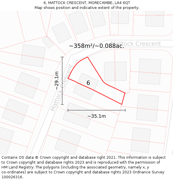 6, MATTOCK CRESCENT, MORECAMBE, LA4 6QT: Plot and title map