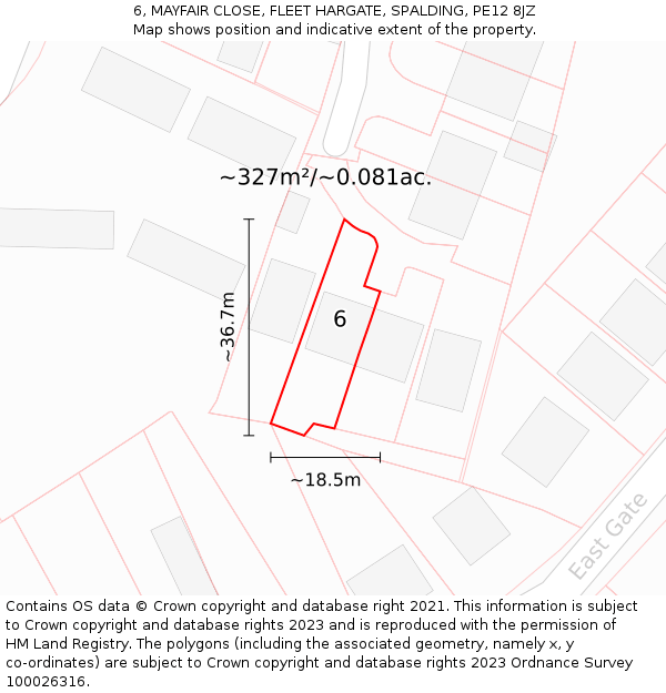 6, MAYFAIR CLOSE, FLEET HARGATE, SPALDING, PE12 8JZ: Plot and title map