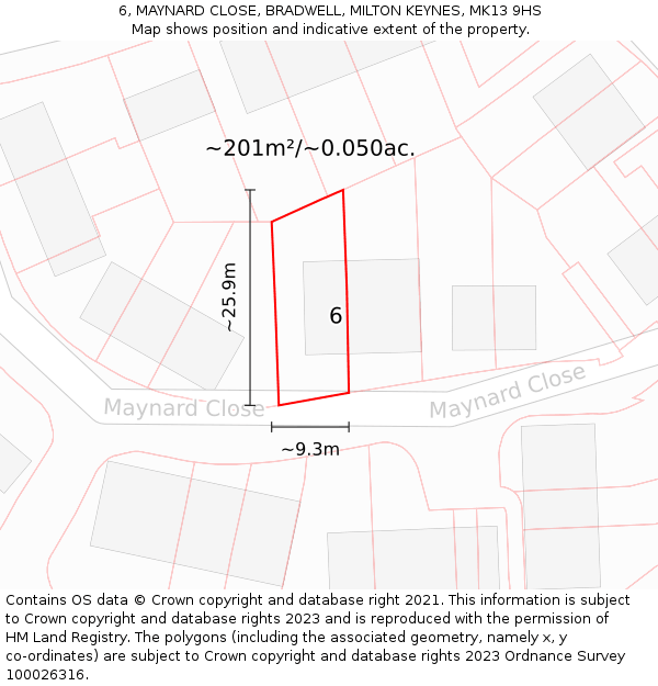 6, MAYNARD CLOSE, BRADWELL, MILTON KEYNES, MK13 9HS: Plot and title map