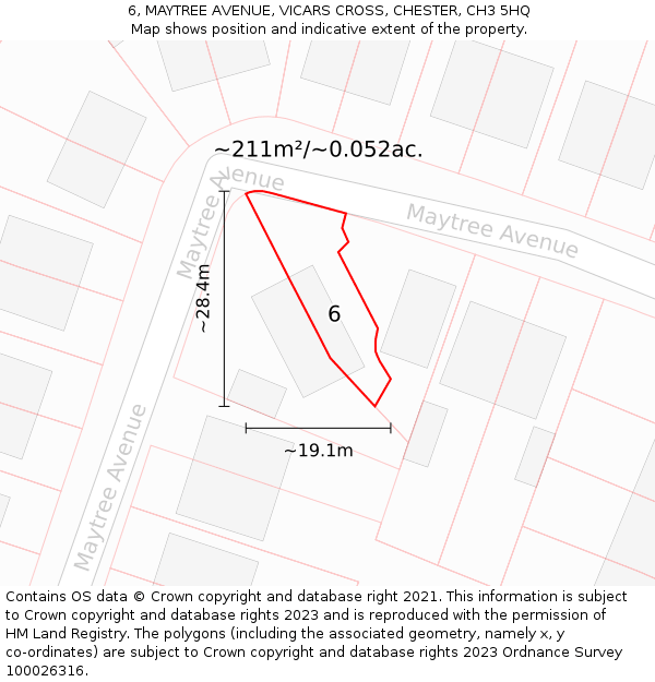 6, MAYTREE AVENUE, VICARS CROSS, CHESTER, CH3 5HQ: Plot and title map