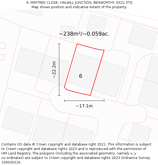 6, MAYTREE CLOSE, HALWILL JUNCTION, BEAWORTHY, EX21 5TQ: Plot and title map