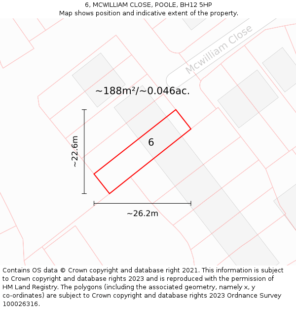 6, MCWILLIAM CLOSE, POOLE, BH12 5HP: Plot and title map