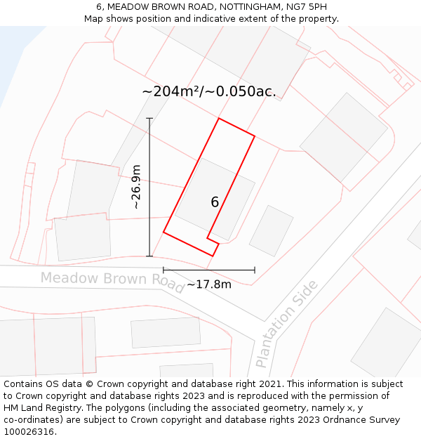 6, MEADOW BROWN ROAD, NOTTINGHAM, NG7 5PH: Plot and title map
