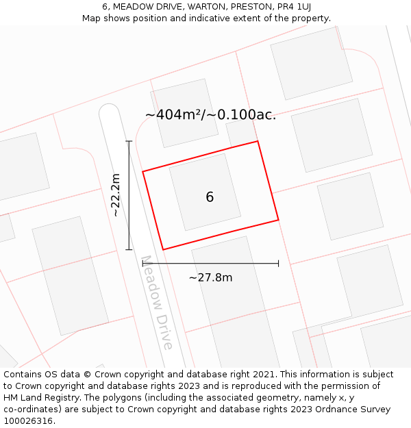 6, MEADOW DRIVE, WARTON, PRESTON, PR4 1UJ: Plot and title map