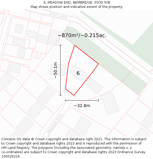 6, MEADOW END, BEMBRIDGE, PO35 5YB: Plot and title map
