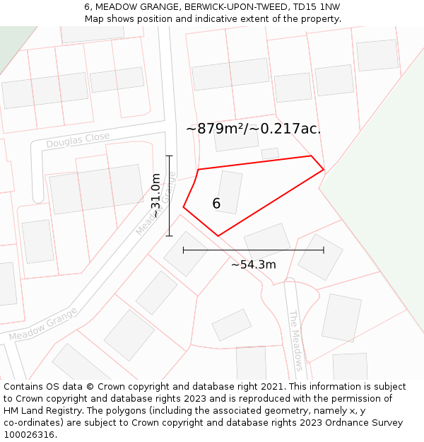 6, MEADOW GRANGE, BERWICK-UPON-TWEED, TD15 1NW: Plot and title map