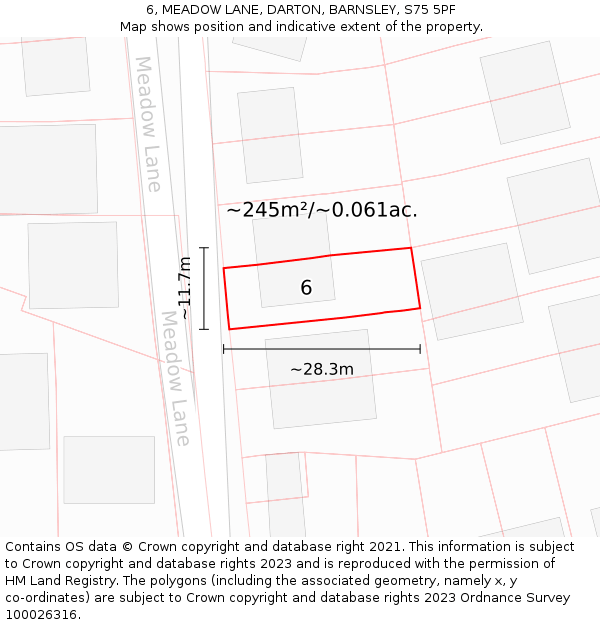 6, MEADOW LANE, DARTON, BARNSLEY, S75 5PF: Plot and title map