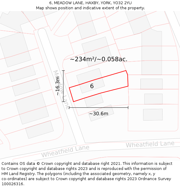 6, MEADOW LANE, HAXBY, YORK, YO32 2YU: Plot and title map