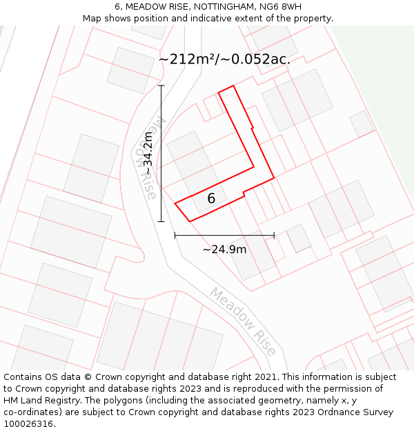 6, MEADOW RISE, NOTTINGHAM, NG6 8WH: Plot and title map