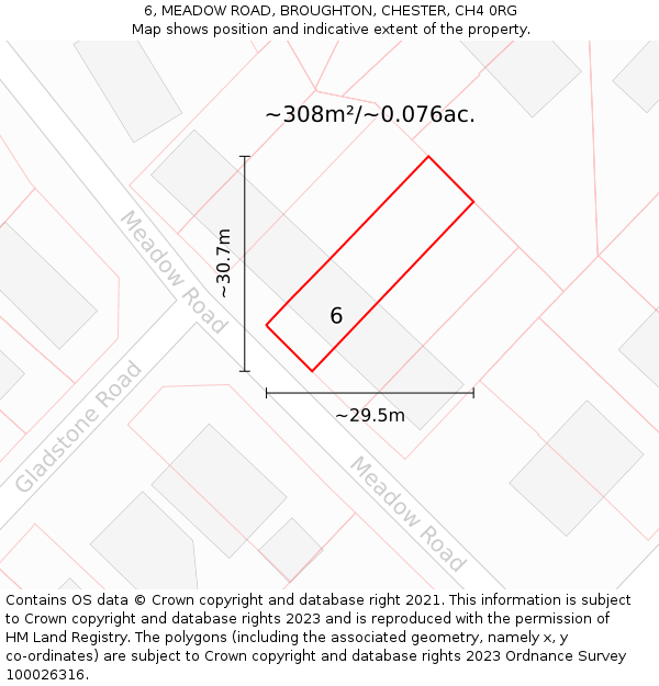 6, MEADOW ROAD, BROUGHTON, CHESTER, CH4 0RG: Plot and title map