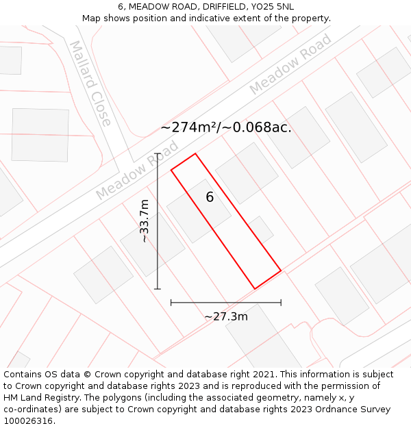 6, MEADOW ROAD, DRIFFIELD, YO25 5NL: Plot and title map