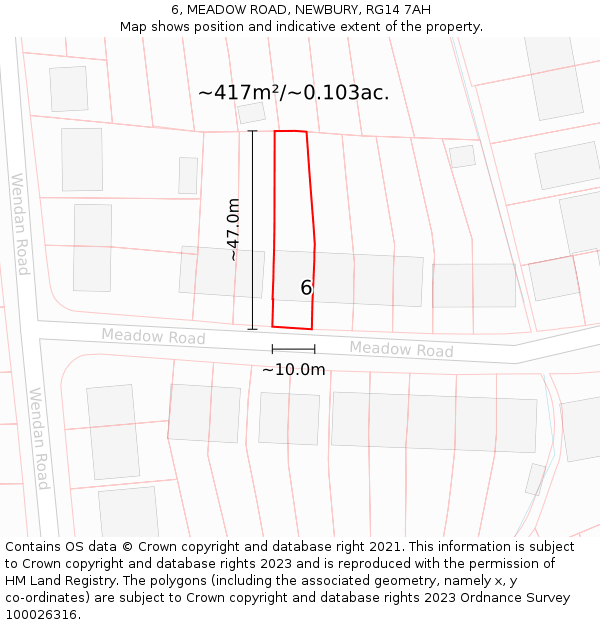 6, MEADOW ROAD, NEWBURY, RG14 7AH: Plot and title map