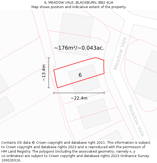 6, MEADOW VALE, BLACKBURN, BB2 4UA: Plot and title map