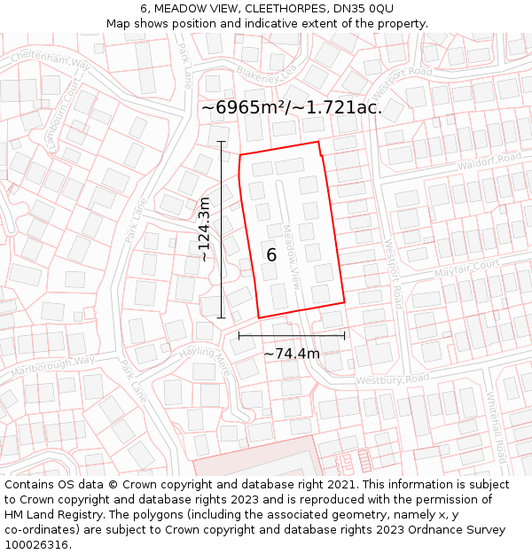 6, MEADOW VIEW, CLEETHORPES, DN35 0QU: Plot and title map