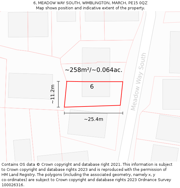 6, MEADOW WAY SOUTH, WIMBLINGTON, MARCH, PE15 0QZ: Plot and title map