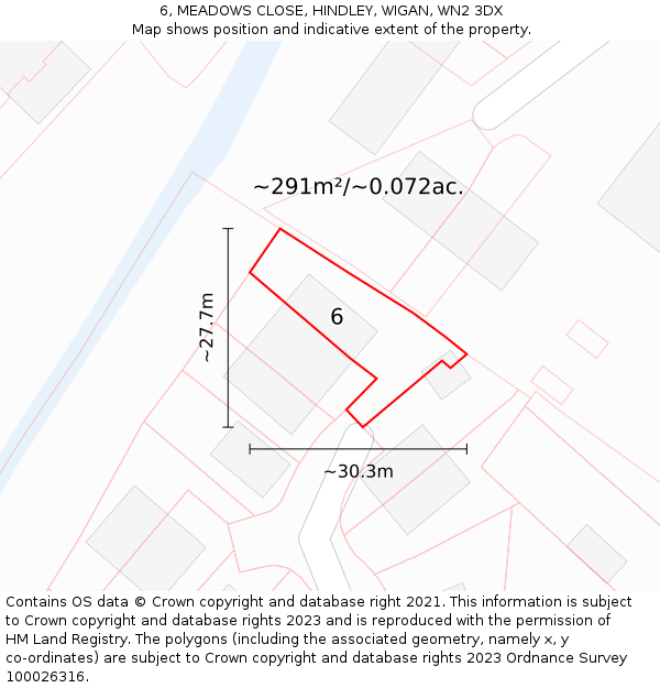 6, MEADOWS CLOSE, HINDLEY, WIGAN, WN2 3DX: Plot and title map