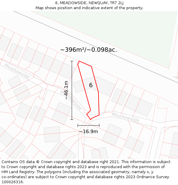 6, MEADOWSIDE, NEWQUAY, TR7 2LJ: Plot and title map