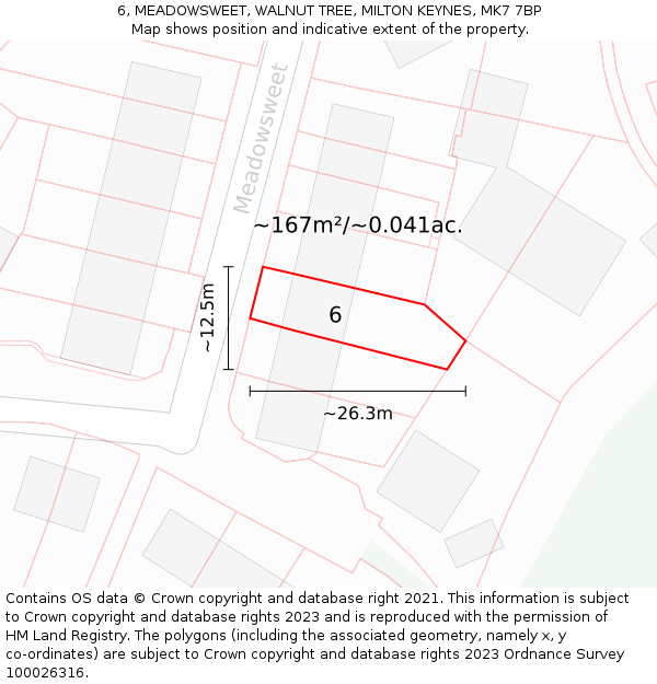 6, MEADOWSWEET, WALNUT TREE, MILTON KEYNES, MK7 7BP: Plot and title map