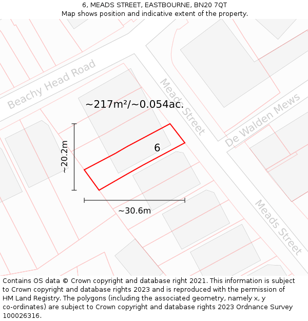 6, MEADS STREET, EASTBOURNE, BN20 7QT: Plot and title map