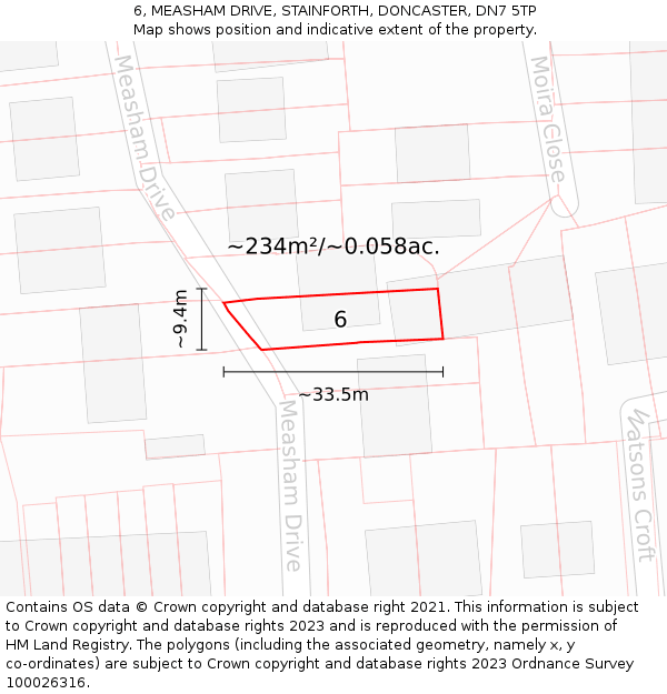 6, MEASHAM DRIVE, STAINFORTH, DONCASTER, DN7 5TP: Plot and title map