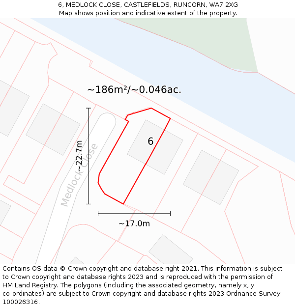 6, MEDLOCK CLOSE, CASTLEFIELDS, RUNCORN, WA7 2XG: Plot and title map