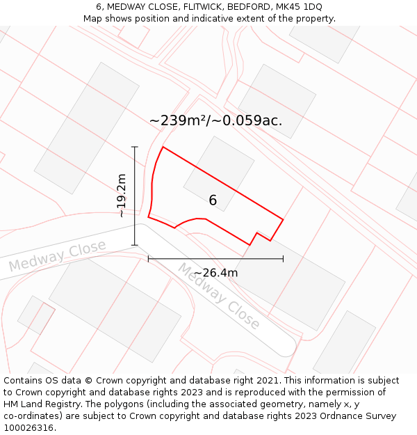 6, MEDWAY CLOSE, FLITWICK, BEDFORD, MK45 1DQ: Plot and title map