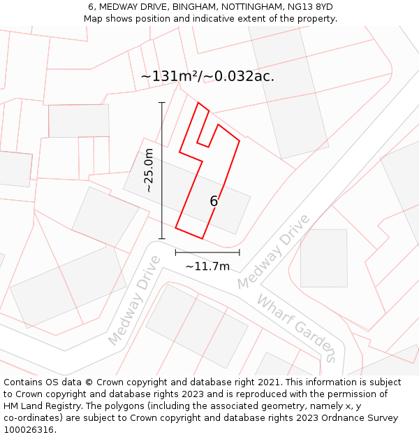 6, MEDWAY DRIVE, BINGHAM, NOTTINGHAM, NG13 8YD: Plot and title map
