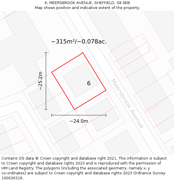 6, MEERSBROOK AVENUE, SHEFFIELD, S8 9EB: Plot and title map